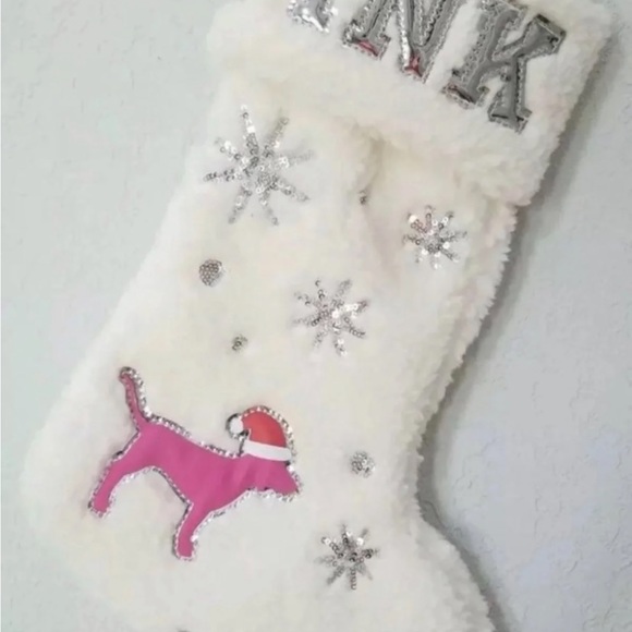 VS Pink Plush Christmas Sherpa Stocking - Picture 2 of 2